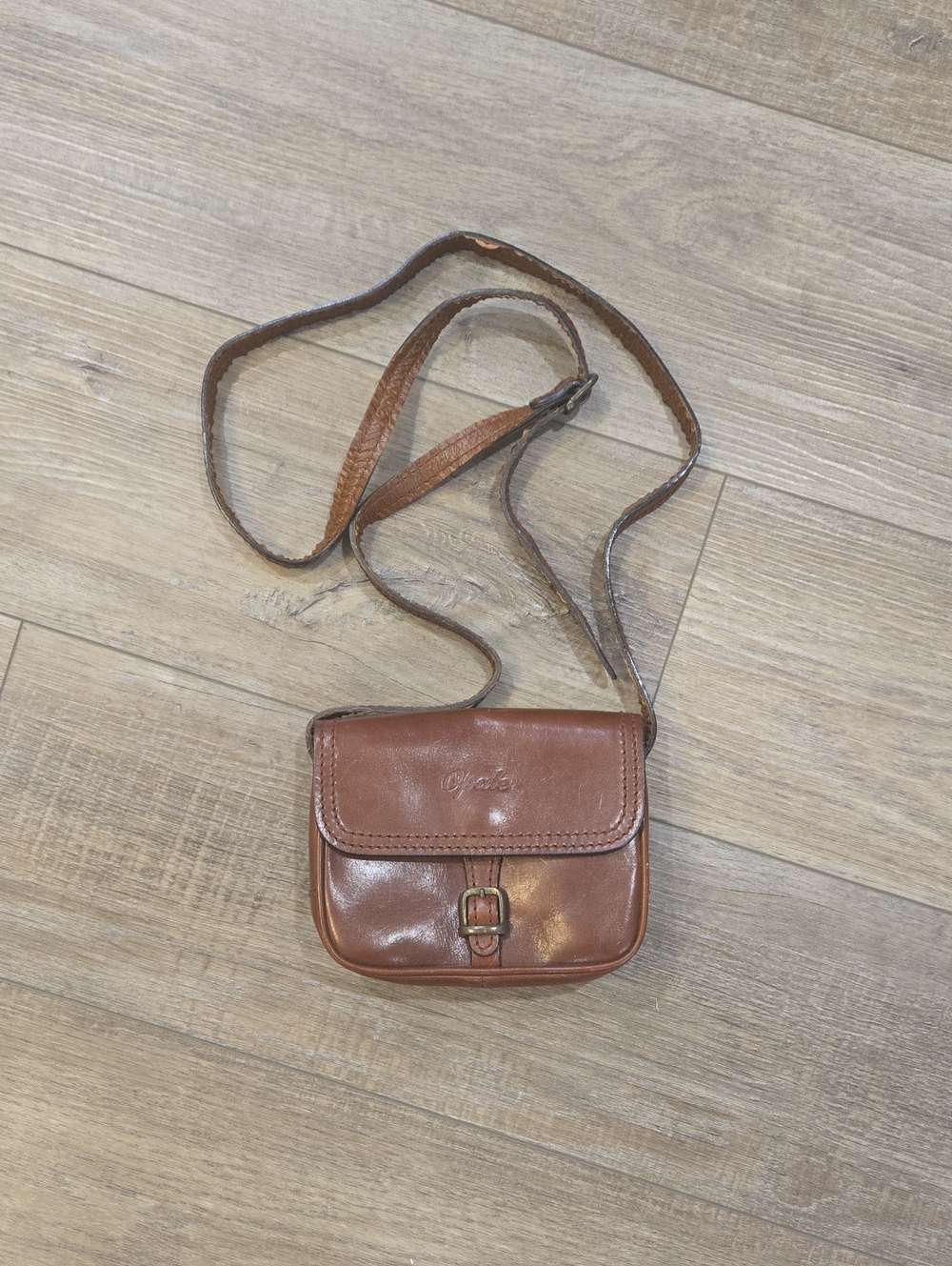 Vintage Brown Leather Opale Crossbody Bag with Buckle Flap Made In Italy